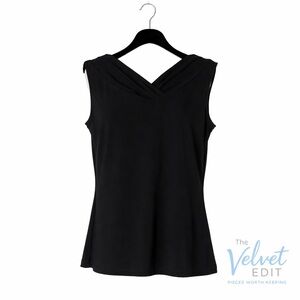 Tahari by ASL Black Sleeveless Draped Neck Top